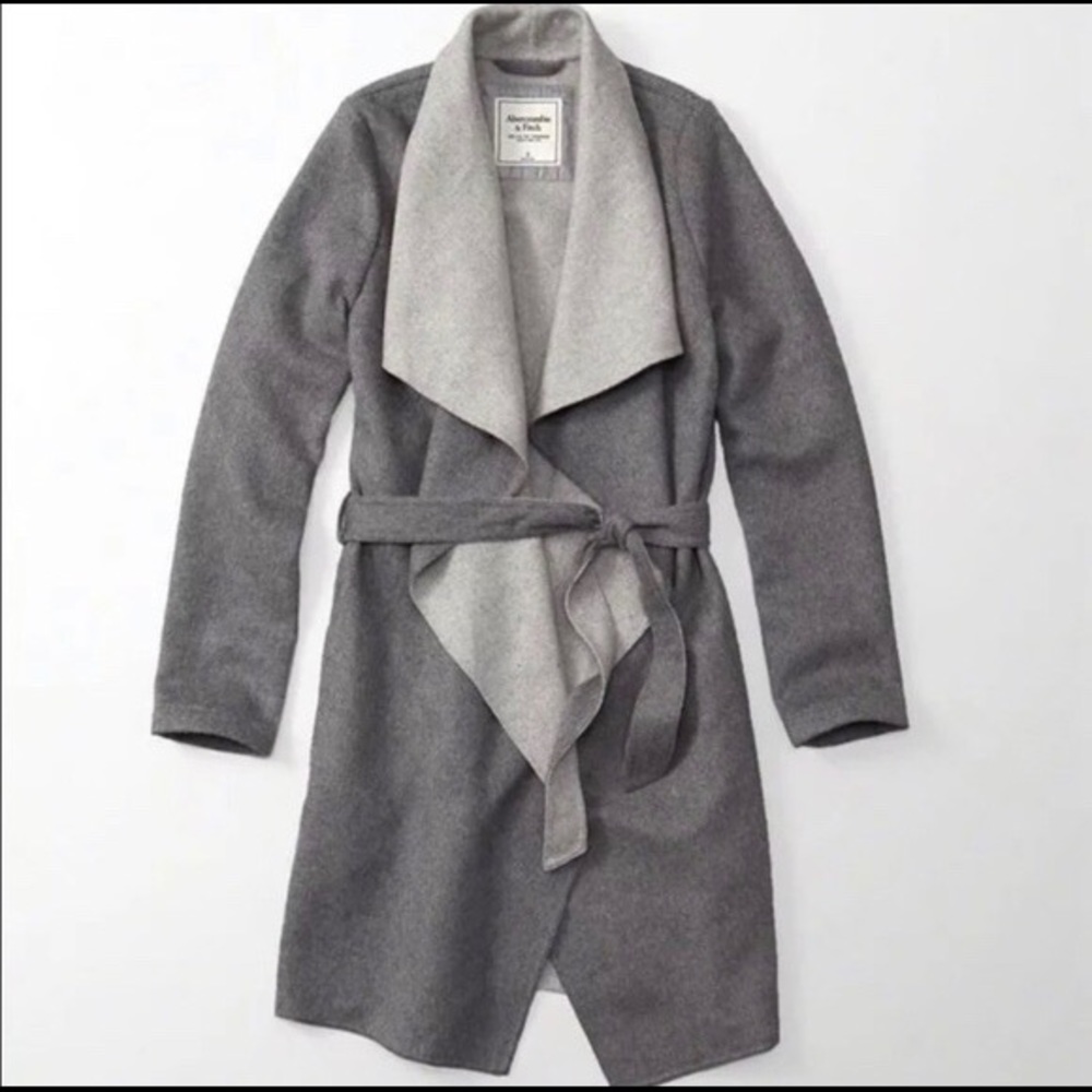 🆙 Abercrombie Grey Wool Blend Wrap Coat Jacket